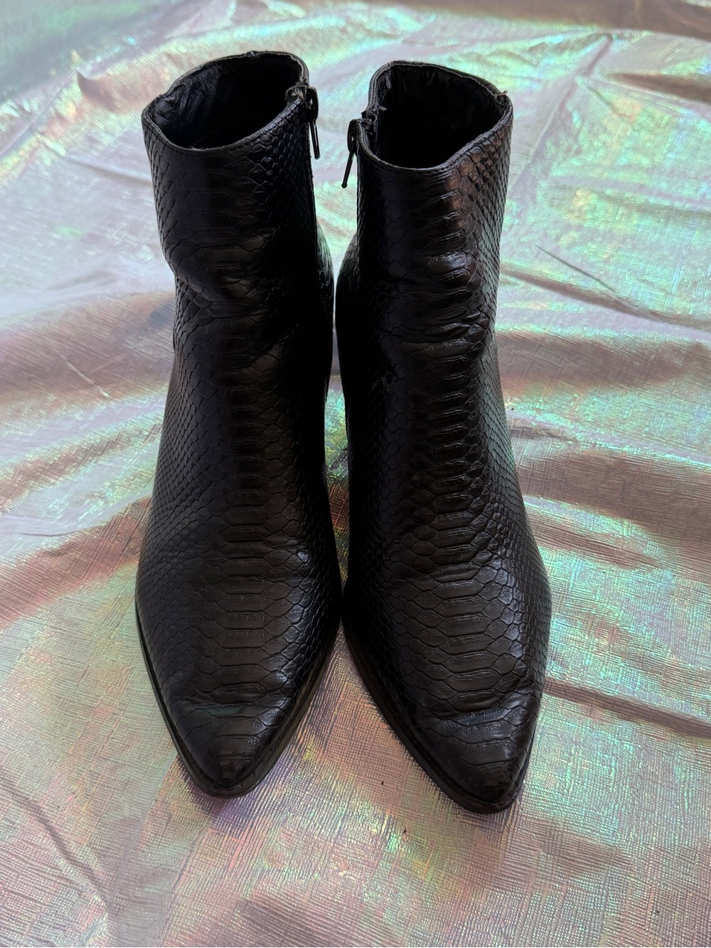 Free People Women's Black Snakeskin-Embossed Pointed Toe Ankle Boots